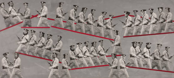 Crossing the Red Line - Mixed Media Photomontage on Paper
