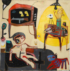 Still Life with a Madman - Mixed Media on Canvas - 140x140 cm