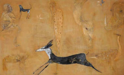 Fable of the Monkey & the deer - Mixed Media on Canvas - 124'x73.6' - 2009
